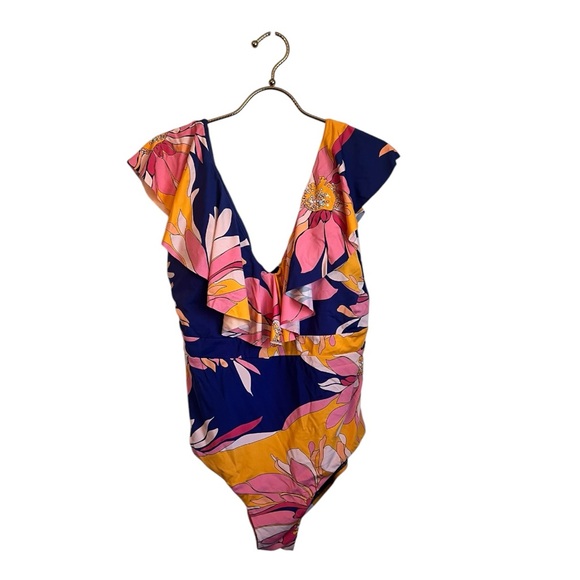 Trina Turk Breeze Ruffle Floral Swimsuit - Size 14 NWT